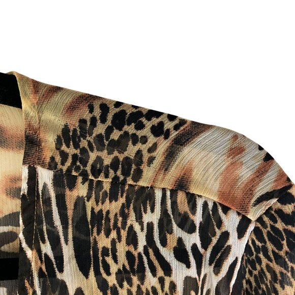 Asos Womens Duster Cardigan Sheer Tie Front Ruffle Leopard Print Brown 10 - Picture 3 of 6